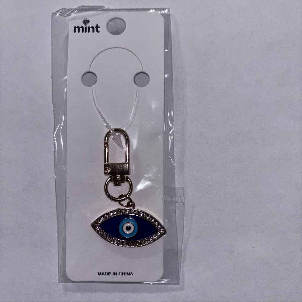Mint Evil Eye Keychain with Blue and Gold